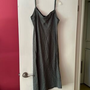 High quality linen green dot spaghetti strap dress by Artemesia.